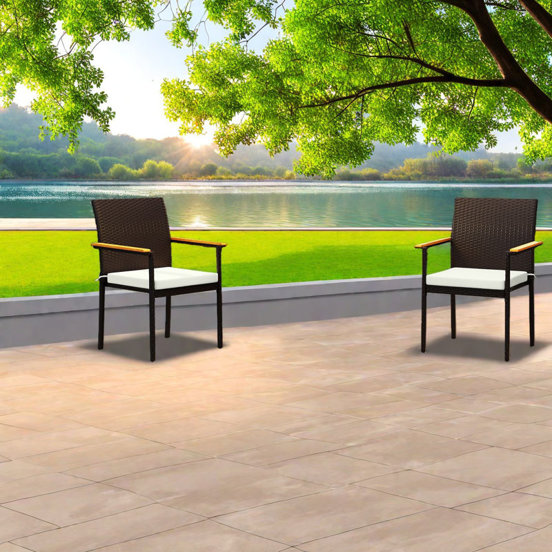 Ensemble de 2 chaises de patio rembourrées, acier et rotin, terrasse moderne