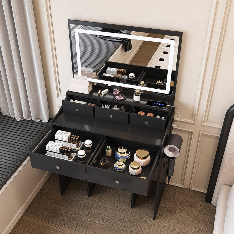 Ensemble de meuble-lavabo avec miroir et miroir, Noir