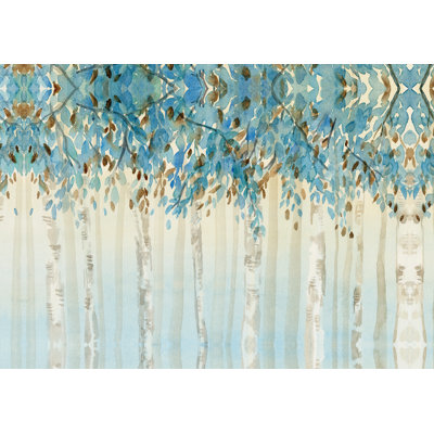 " Watercolor Cream Blue Trees " Painting Print