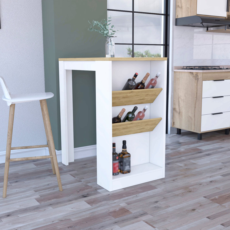 Îlot de cuisine H 41 po, organisateur et 2 bouteilles, blanc / macadamia