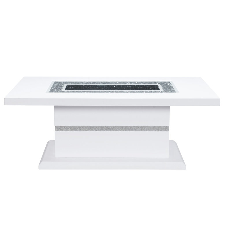 Table basse 52 po en bois et faux cristal, Blanc