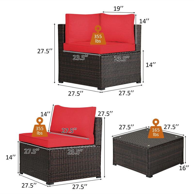 Morriston 5 - Person Patio Conversation Set with Cushions, Red
