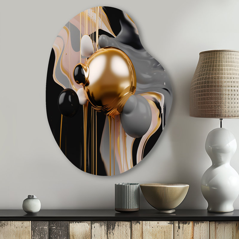 Or mystique doré et noir MÚlange II - formes abstraites, art mural unique en métal, reproduction d'art asymétrique moderne