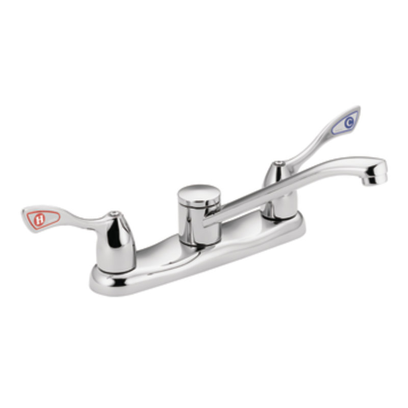 Chrome Commercial Deck Mounted Kitchen Faucet with Double Handles