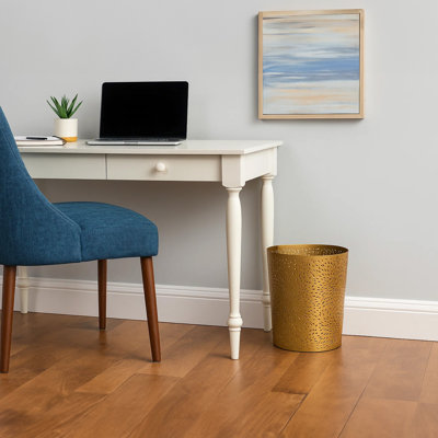 Josi 10 Inch Wastebasket Trash Can, Detailed Leaf Etching, Matte Gold Finish