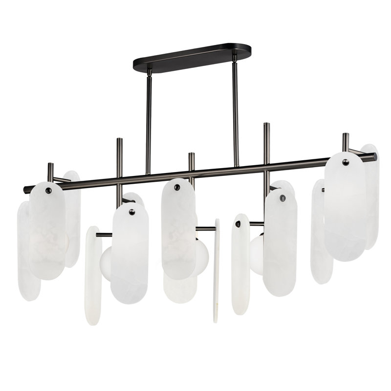 5 - Light LED Pendant, White Alabaster, Gunmetal
