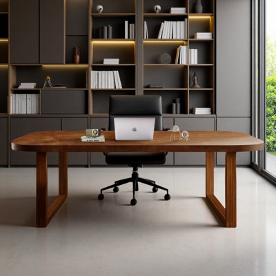 Solid wood brown desk, rectangular executive desk