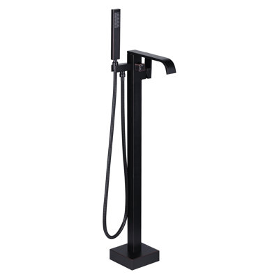 Robinet de baignoire autoportant à une poignée et cascade avec douche à main Bronze huilé