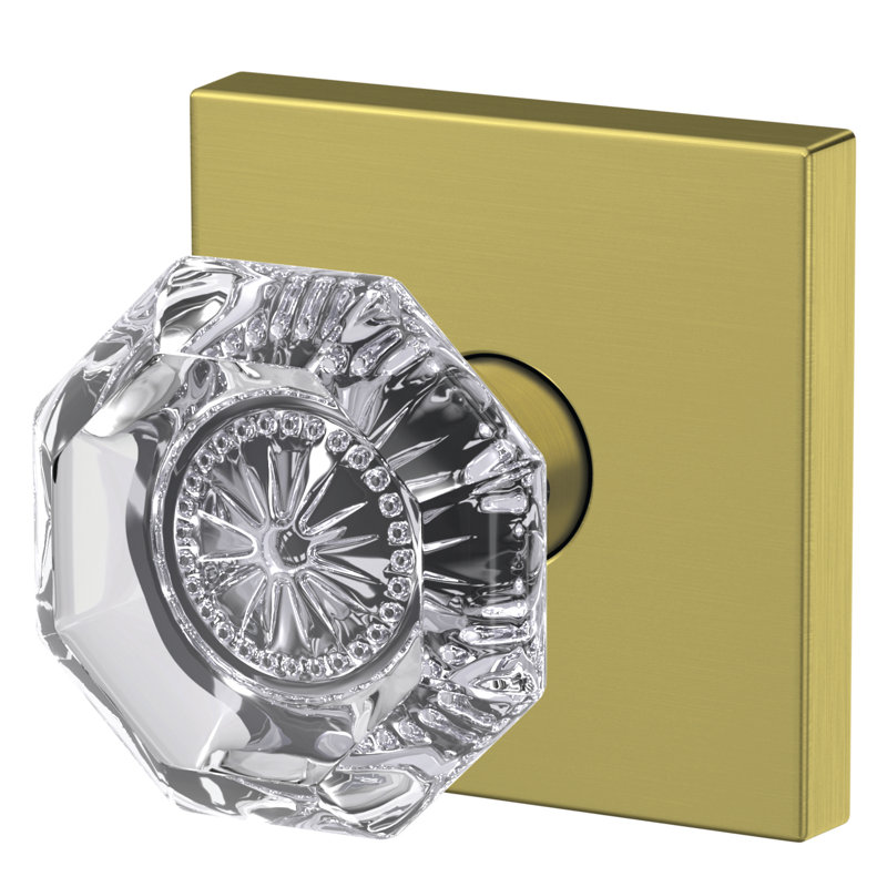 Alexandria Non-Turning Glass Knob with Collins Trim, Satin Brass