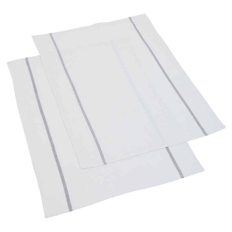 Cotton Waffle Tea Towel Kitchen Towel, White/Grey