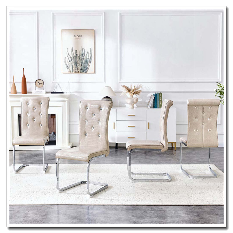 Chaises de salle à manger rembourrées en similicuir, Argent argent, Beige