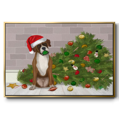 «Christmas Boxer And Broken Christmas Tree», reproduction sur toile