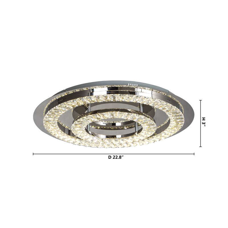 Moberg 2-Light 22.8" Chrome LED Flush Mount With Clear Crystal Accents