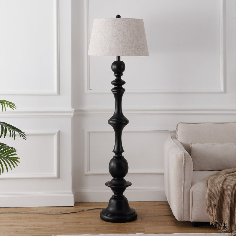 Capel 67" Rustic Farmhouse Spindled Resin LED Floor Lamp, Black
