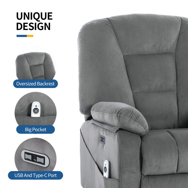 Latitude Run® Oversized Power Swivel Rocker Recliner Chair for Adults ...