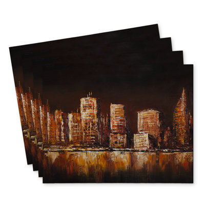 City in Earth Colors Polyester Chandrine Set of 4 - Home Decor