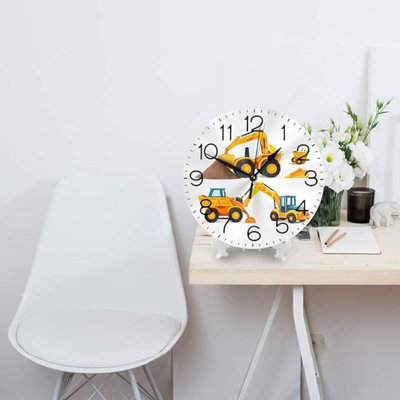 Horloge murale ronde pour garçon Pelle à jouets Horloge décorative silencieuse à piles sans quartz