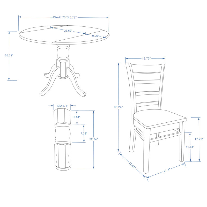 Maritssa Solid Wood Top Pedestal Dining Set, Dark Walnut, Dark Walnut, 3 Piece Dining Set