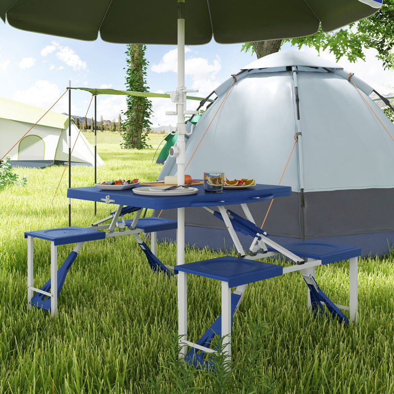 Rectangular Metal Outdoor Camping Table With Umbrella Hole , 84.5cm cm W 64.5cm cm D