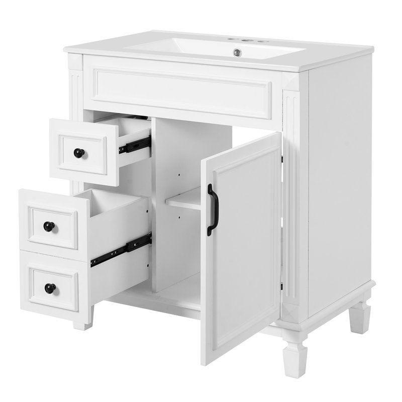 Meuble-lavabo moderne de 30 po avec lavabo en céramique, poignées à boutons et tablette ajustable