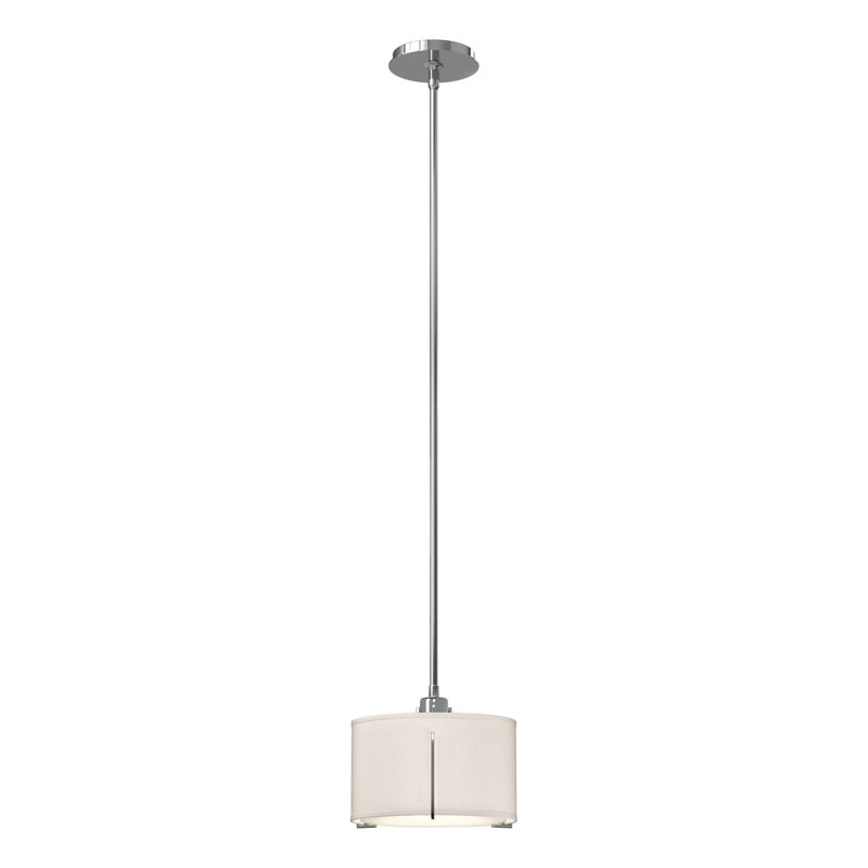 Luminaire suspendu cylindrique unique à 3 lumières Exos, Argenté, Abat-jour couleur lin, Petit