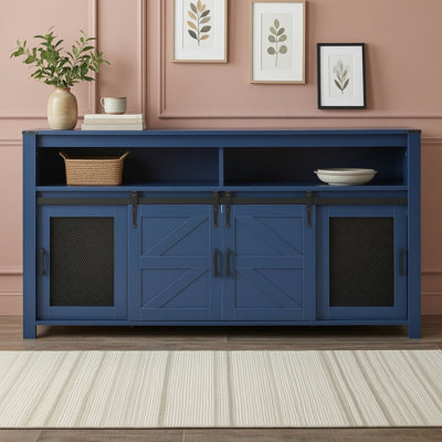 Farmhouse Sideboard Buffet Cabinet with  Open Storage, Sliding Barn Doors and Wide Tabletop for Living Room