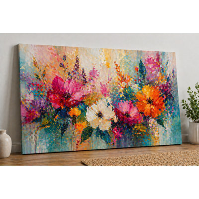 Large Colorful Abstract Floral Canvas Wall Art 24x36 Inch Modern Flower Painting Vibrant Botanical Artwork for Living Room Bedroom - Ready to hang