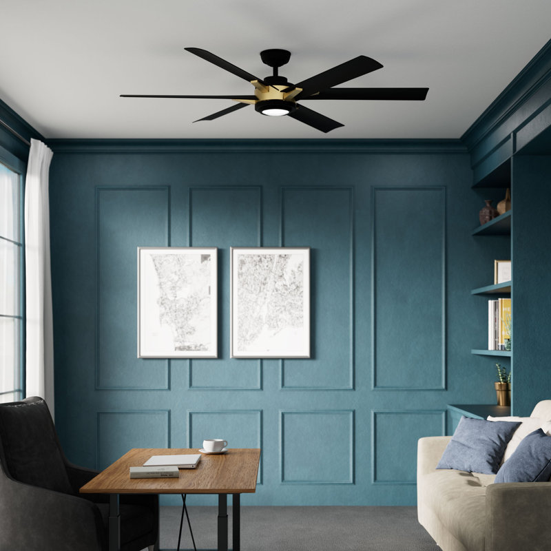 Ventilateur de plafond 65 pouces Casablanca avec ou sans éclairage et commande murale Casablanca, Noir et or