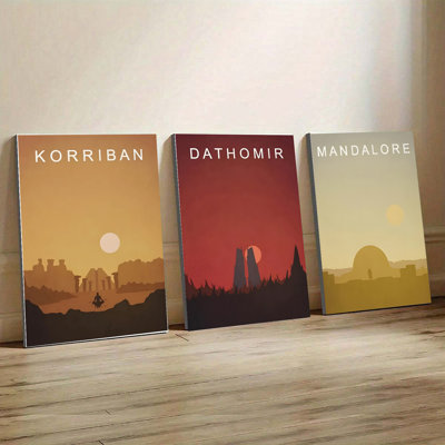 Ensemble de 3 affiches encadrées Star Wars - Paysages minimalistes des planètes Korriban, Dathomir et Mandalore - Décoration murale idéale pour le salon, la chambre ou le bureau - Cadeau parfait pour les amateurs de science-fiction