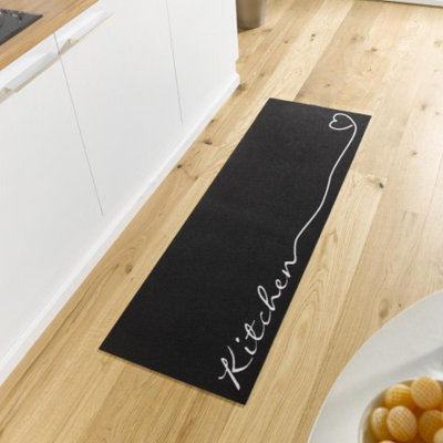 Kitchen runner - Kitchen runner non-slip short pile kitchen rug washable for Kitchen - Black