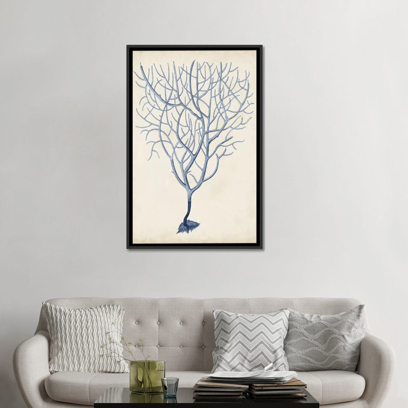 « indigo corail iii », reproduction d’impression sur toile tendue, H 60 po x l 40po x P 1,5 po, Toile avec cadre noir