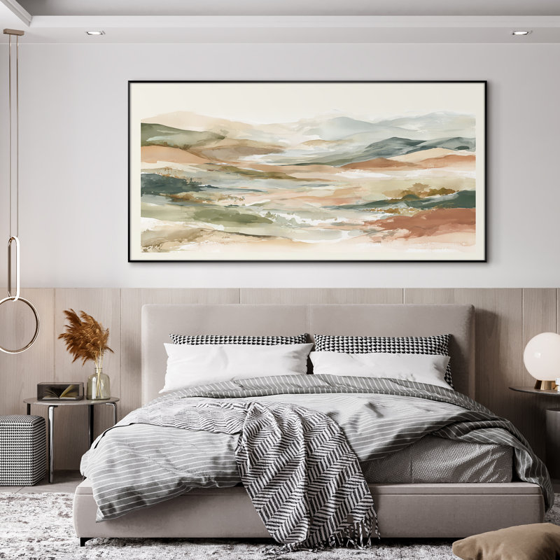 Très grand art mural imprimé sur tissu - Paysage abstrait coloré de montagne neutre pour la décoration d'un salon ou d'une chambre à coucher - «Assemblage requis du cadre (cadre non fini)»