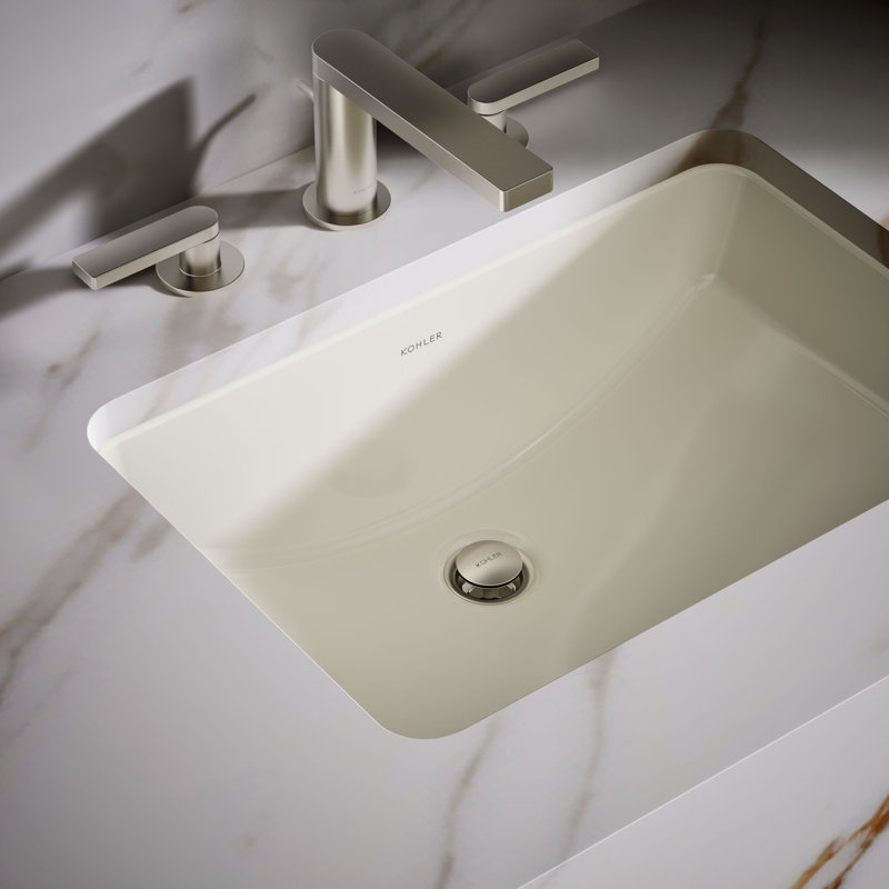 Ladena Vitreous China Rectangular Undermount Bathroom Sink, Biscuit