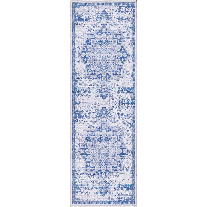 Matsumura Oriental Gray/Blue Area Rug, Runner 2' x 6'1"