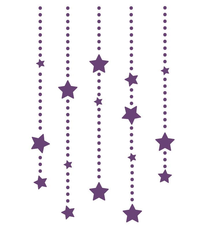 Décalcomanie murale étoile éléments suspendus, H 45 po x l 30 po x P 0,01 po, Violet