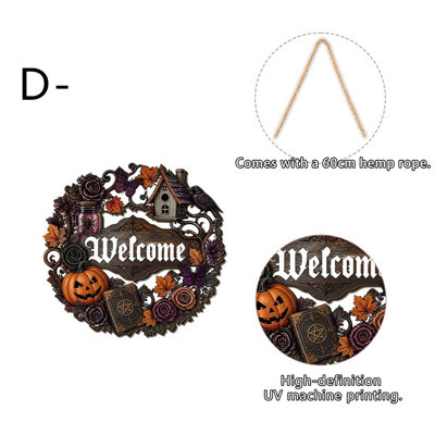 Halloween Decor Halloween Double Season 2D Wooden Maple Leaf Pumpkin Courtyard Entrance Wall Welcome Decoration Doorplate