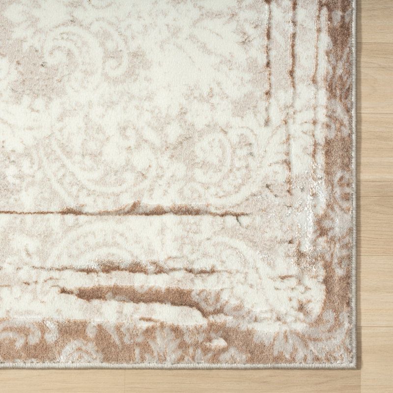 Performance Damask Transitional Beige/Ivory Indoor Area Rug, Rectangle 7'5" x 9'5"