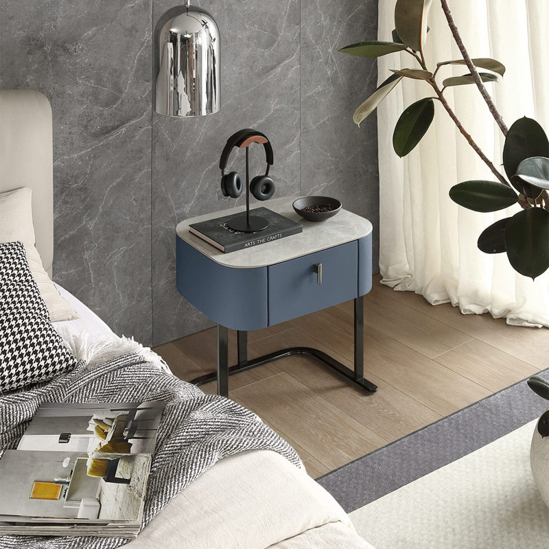 47.5cm W Metal Bedside Table, Navy Blue