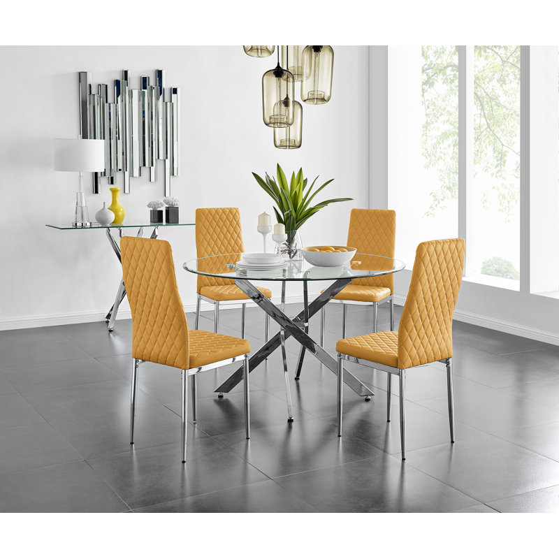 Ensemble de table de salle à manger Tierra Sleek, 4, Moutarde / Argent