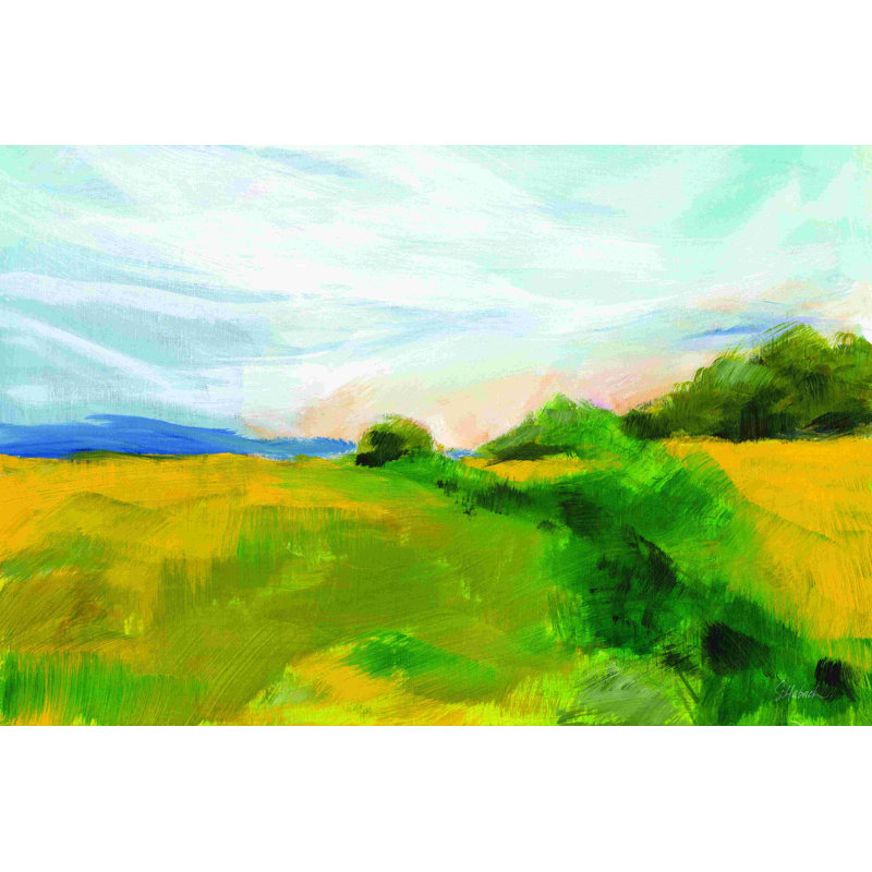 «Walker Hill Meadow» par Sue Schlabach - Peinture, Toile avec cadre flottant en érable, Non, H 8 po x l 12 po