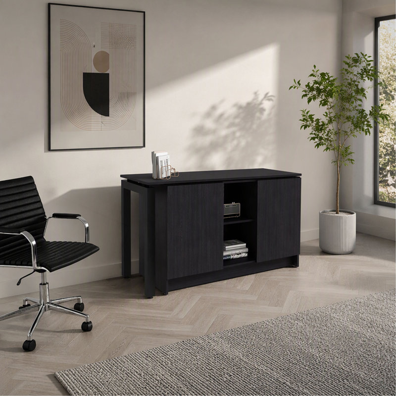 Bureau 72,4 cm H, 2 portes, 5 étagères, 2 pieds, wengé - Bureau à domicile