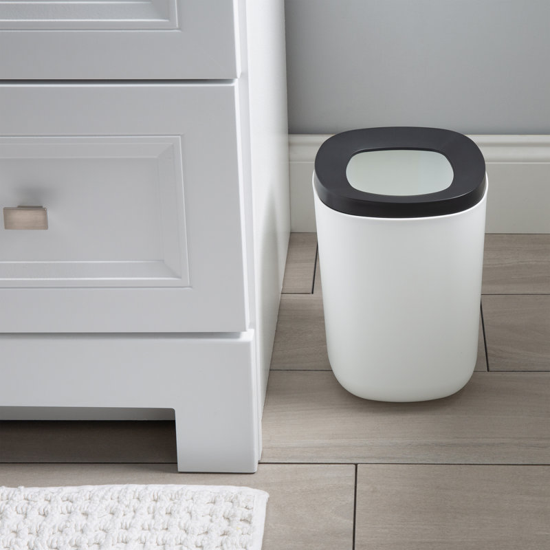 White and Black Plastic 5-Liter Waste Basket with Removable Lid