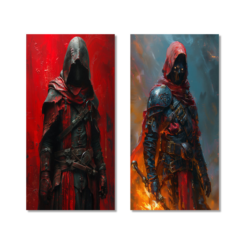 Red Warrior Hero I - Wizards, ensemble de 2 pièces d'art mural, Ne s’applique pas, Toile tendue sur cadre, H 28 po x l 24 po