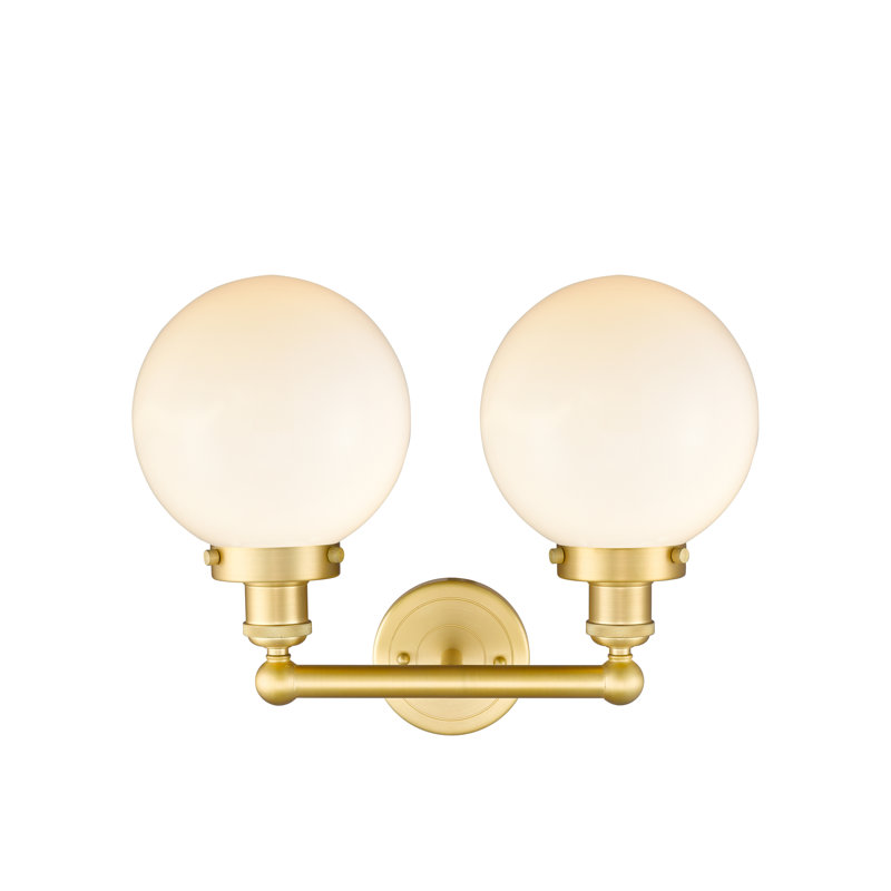 Éclairage pour meuble-lavabo à 2 lumières à intensité variable Alfonsa, Blanc mat, Or satiné