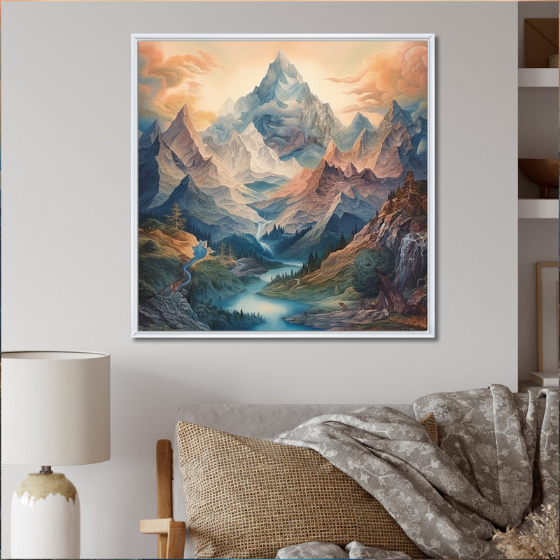 «Mystical Glorious Mountain», impression sur toile encadrée, H 16 po x l 16 po, Cadre flottant blanc