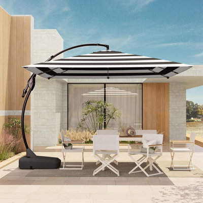10X10 Ft Patio Offset Umbrella Large Square Aluminum Cantilever Umbrella Base Included For Deck Porch,Champagne