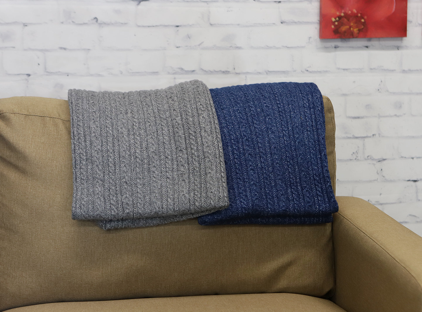Knitted Throw Blanket, Gray