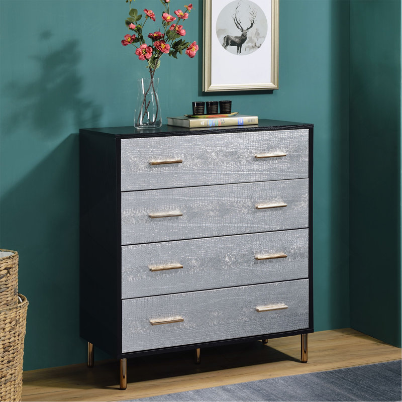 Commode 4 tiroirs noire et argentée