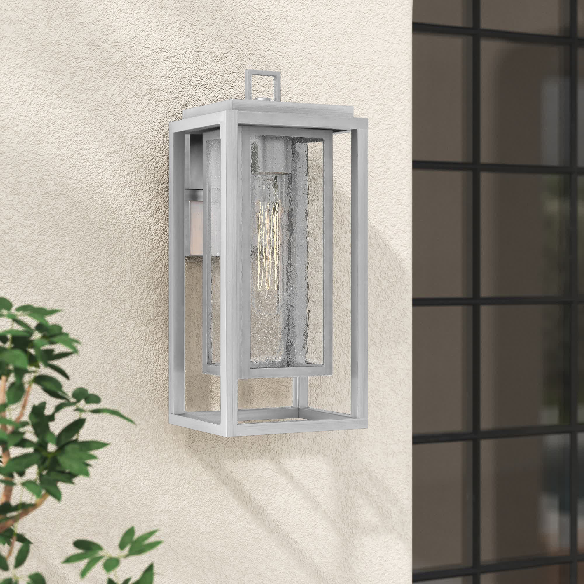 Gammett Outdoor Wall Mount Lantern with Anti-Fade Finish, 20" H x 7" W x 7" D, Satin Nickel
