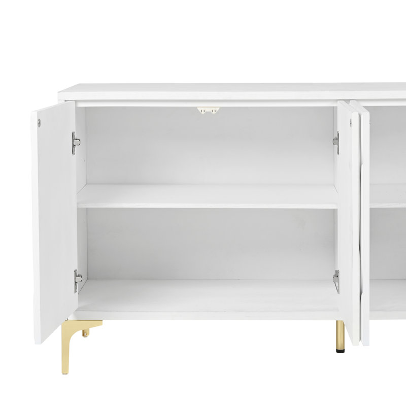 Ciriaca Carved Accent Cabinet with Handleless Doors & Shelves, White